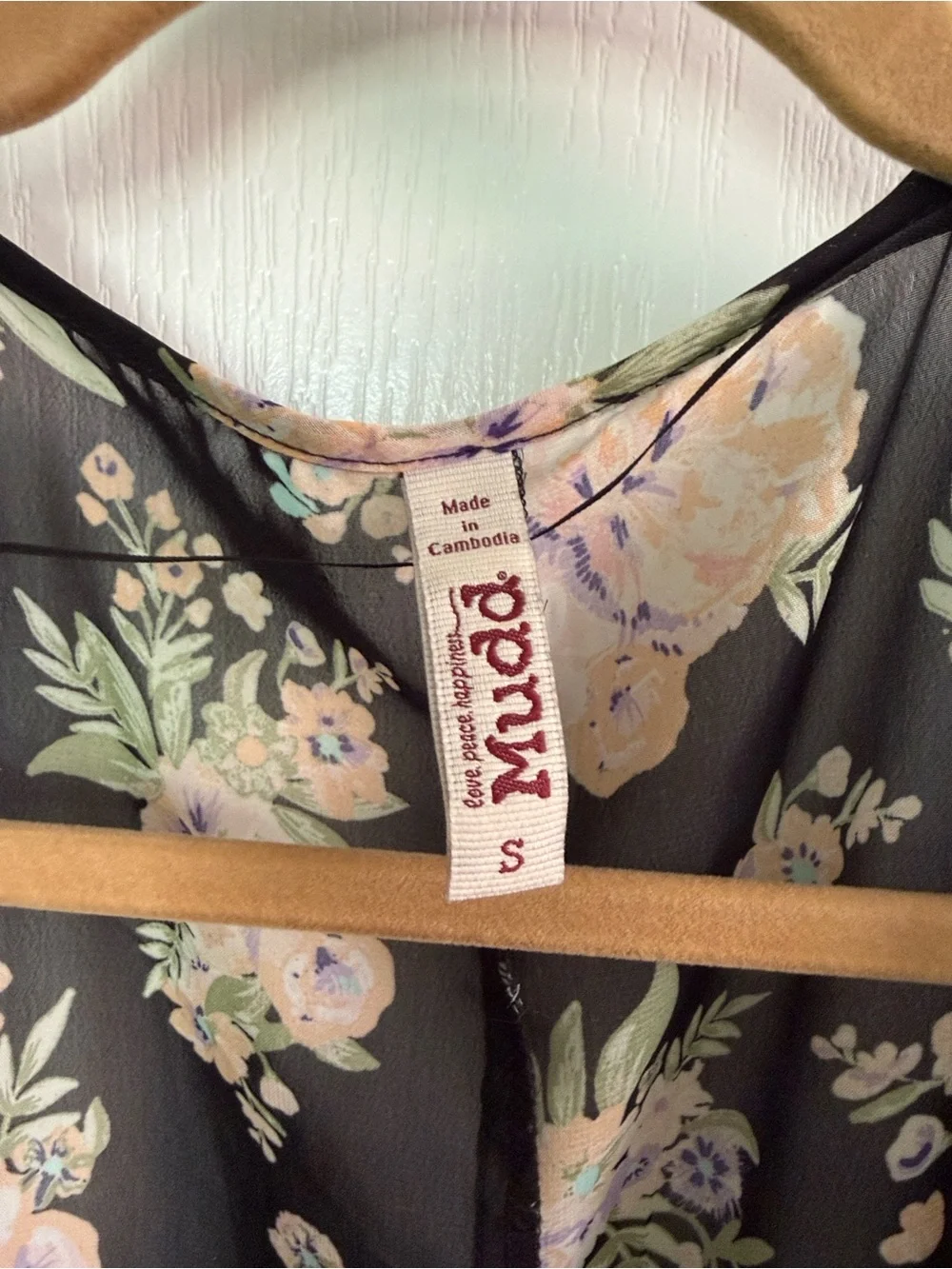 Mudd Black Floral Sheer Swim Coverup with Pink and Green Flowers